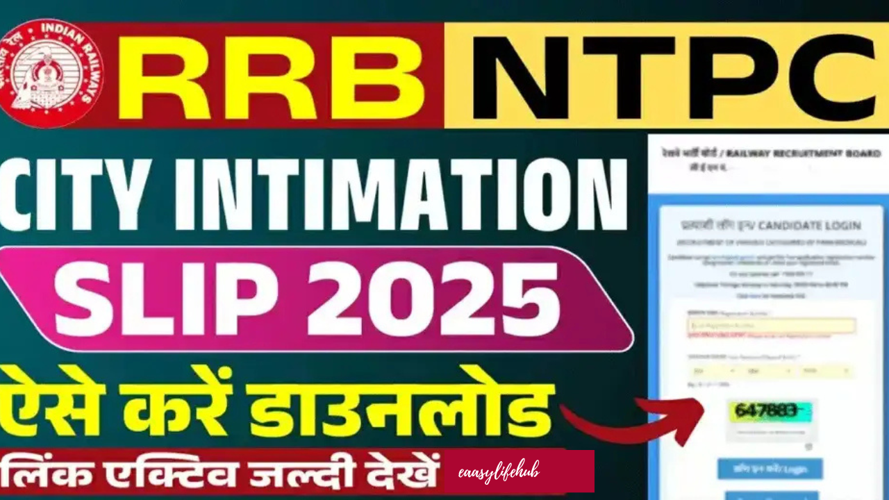 RRB NTPC UG City Intimation Slip 