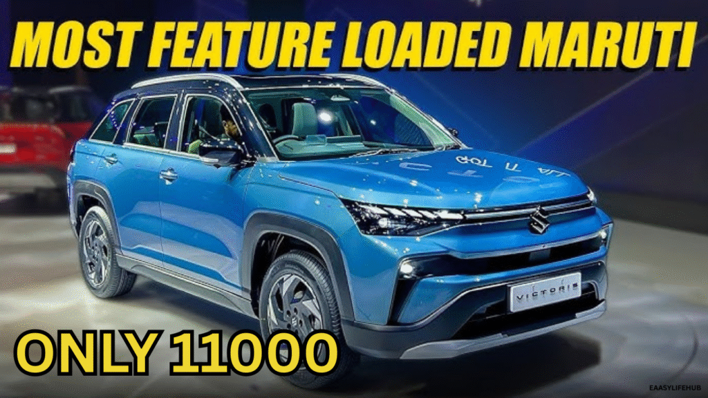 "मारुति विक्टोरिस कॉम्पैक्ट SUV का फ्रंट व्यू, LED हेडलैंप्स और स्लीक क्रोम ग्रिल के साथ"
